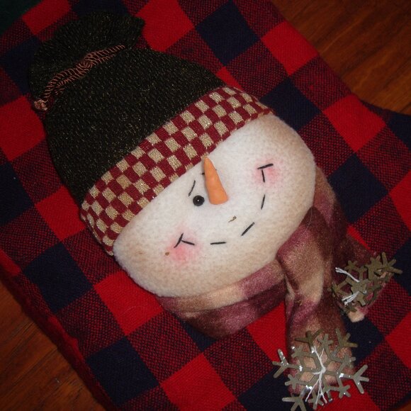 Snowman Christmas Stocking with Plush Snowman Lined - Picture 2 of 8